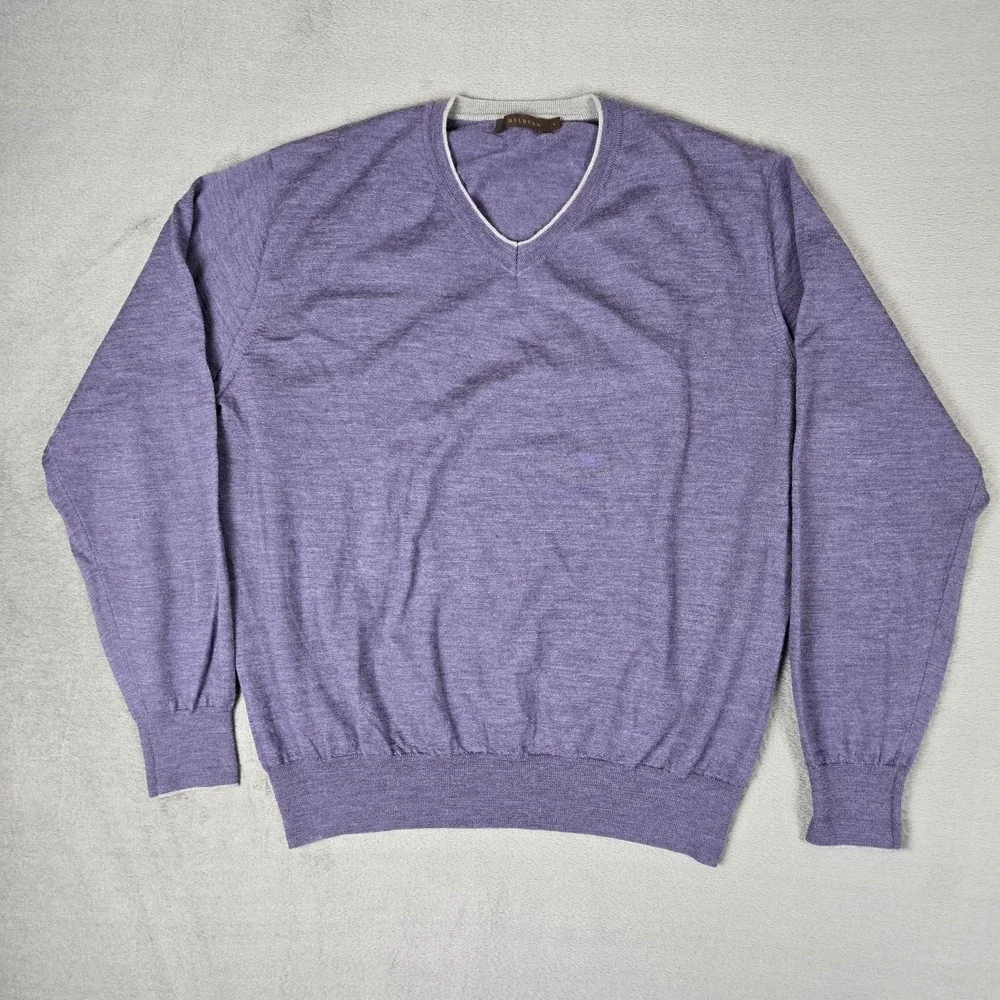 J Hilburn Sweater Mens Large Purple Pullover V-Neck‎ Wool Cashmere Golf